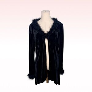 CDC 90s Black Velvet Feather Cardigan Top